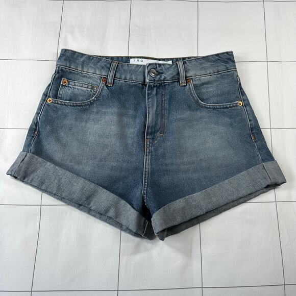 IRO Shorts Womens 27 Blue Denim Aware Cuffed Casual Medium Wash Jean Cotton - Picture 1 of 10